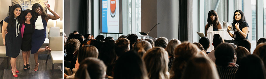 Fotini Iconomopoulos and Andrea Bain speaking at the Lean In Canada Negotiations Event