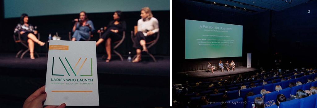 Despina Zanganas moderating the branding and business panel at the Ladies Who Launch Event